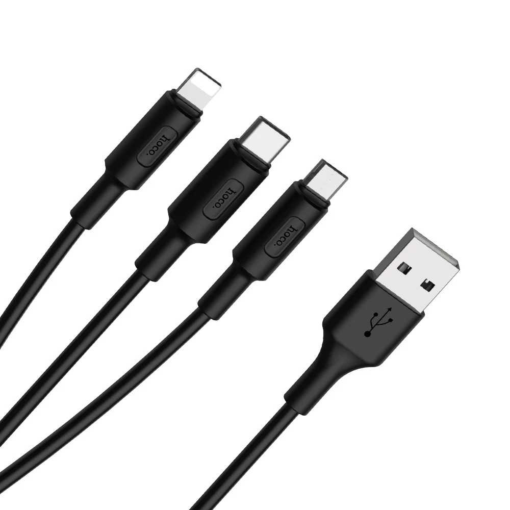 Cáp sạc 3 đầu đa năng lightning - micro - type c hoco x25 siêu bền dài 1m