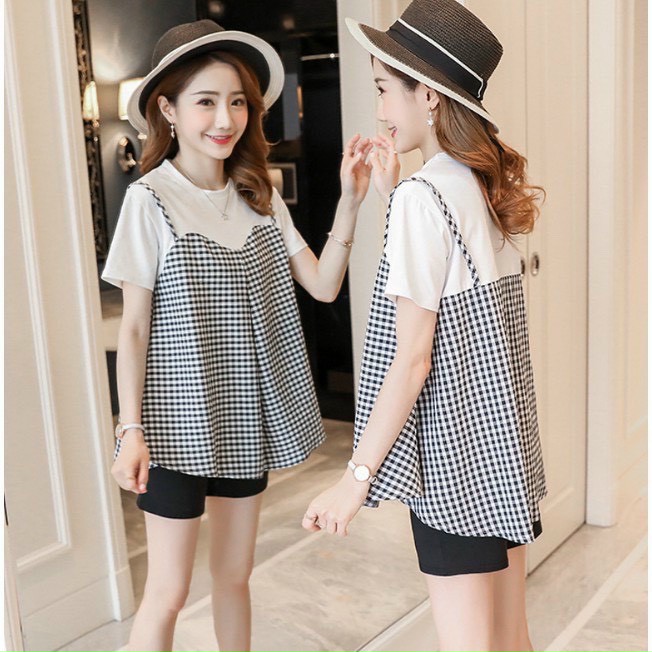 Áo bầu đẹp-áo bầu pha kẻ xinh xắn