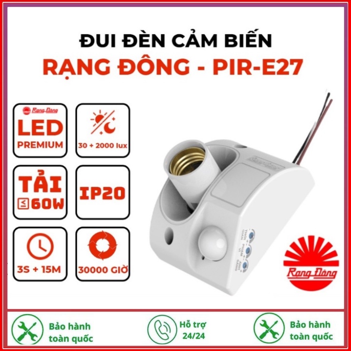 Đui đèn cảm biến chuyển động Rạng Đông hồng ngoại tự động bật tắt , Đui đèn PIR-E27 cảm ứng chuyển động-BH 12 Tháng