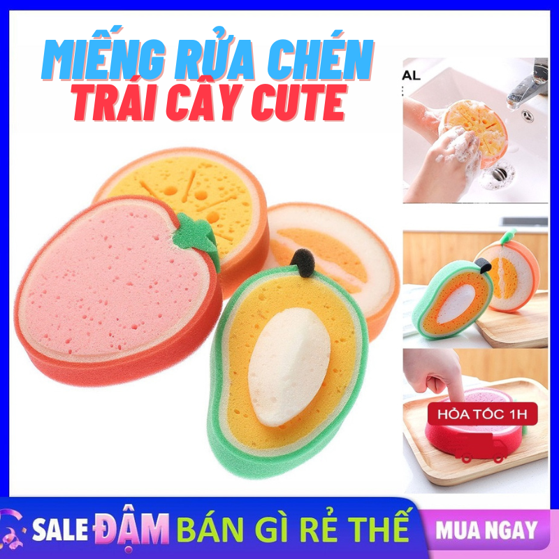 Miếng rửa chén bát bọt biển tạo bọt hình trái cây siêu sạch - bọt biển rửa chén họa tiết trái cây dễ thương cọ rửa tiện lợi