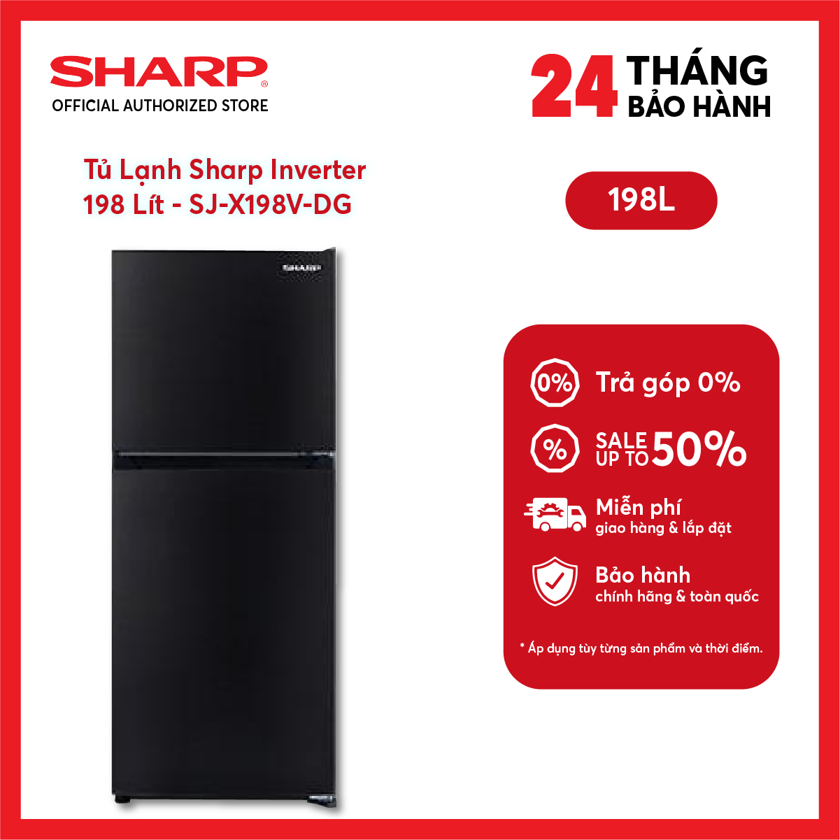 [FreeSHIP COD + Lắp Hà Nội] Tủ Lạnh Sharp Inverter 198 Lít SJ-X198V-DG