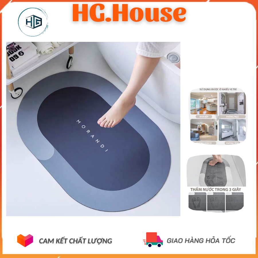 Thảm Chùi Chân Nhà Tắm Silicon HG, Thảm Lau Chân Siêu Mềm, Siêu Dày, Siêu Thấm Nước Chất Liệu Chống Trượt