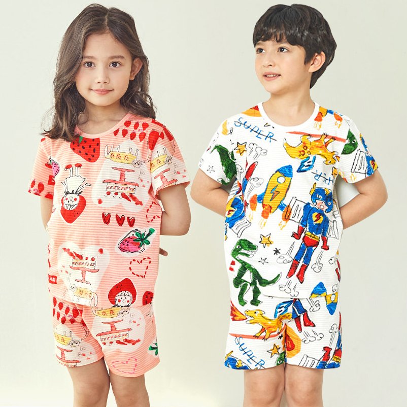 Nơi bán Đồ bộ cộc tay cotton cho bé trai, bé gái mặc mùa hè chính hãng Unifriend Hàn Quốc  2021, Bộ quần áo trẻ em 2-12 tuổi