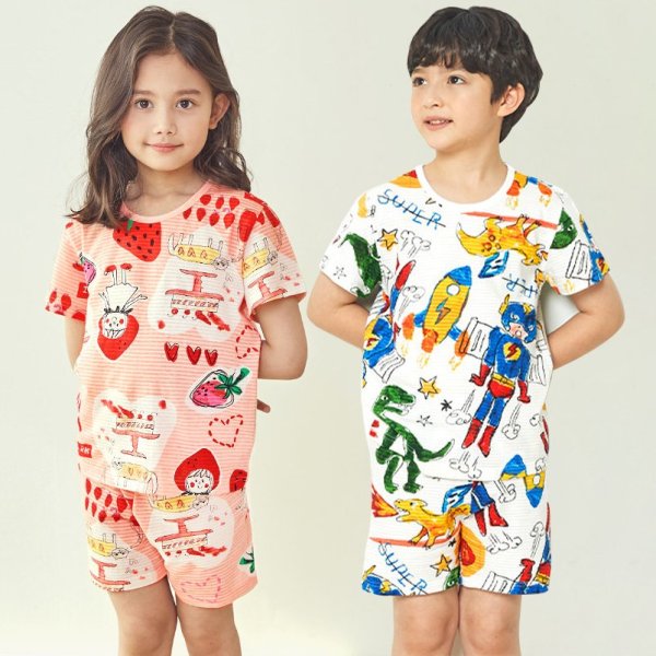 Đồ bộ cộc tay cotton cho bé trai, bé gái mặc mùa hè chính hãng Unifriend Hàn Quốc  2021, Bộ quần áo trẻ em 2-12 tuổi