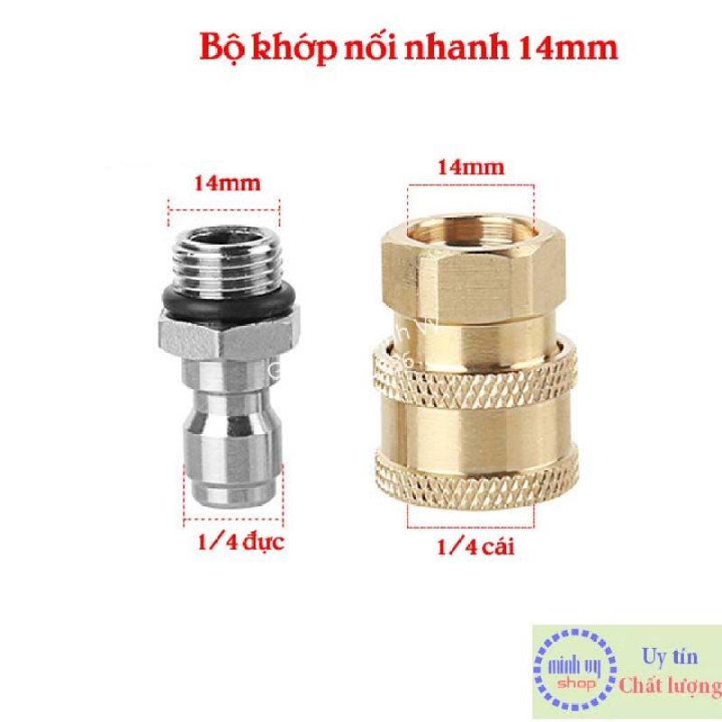 Bộ Khớp Nối Nhanh Ren 14mm Cho Máy Rửa Xe, Thiết Kế Nhỏ Gọn Tiện Dụng, Chất Liệu Thau Tốt, Độ Bền Cao