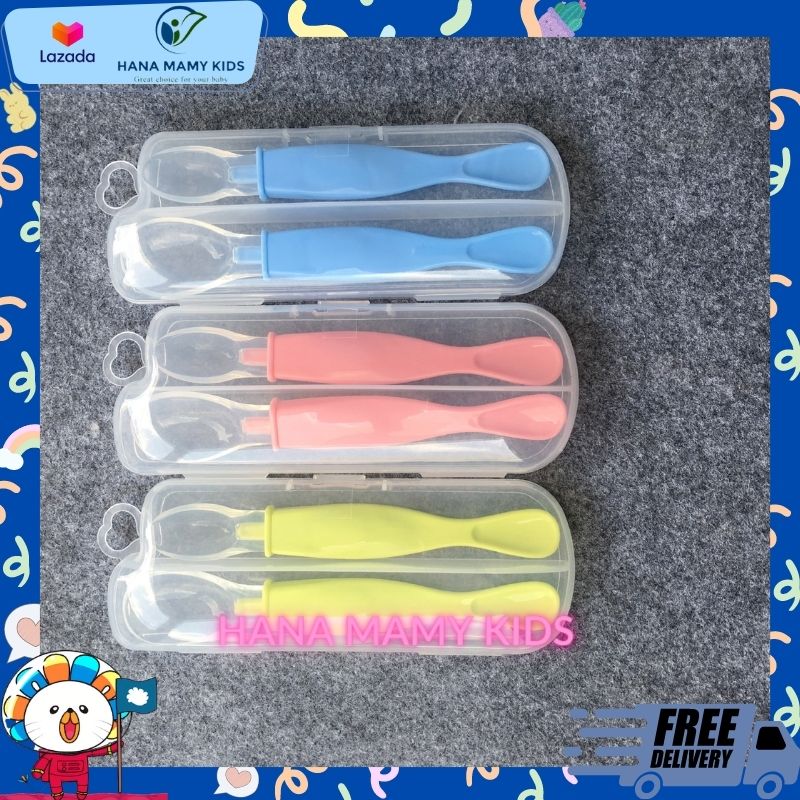 Set 2 thìa silicon có hộp cho bé