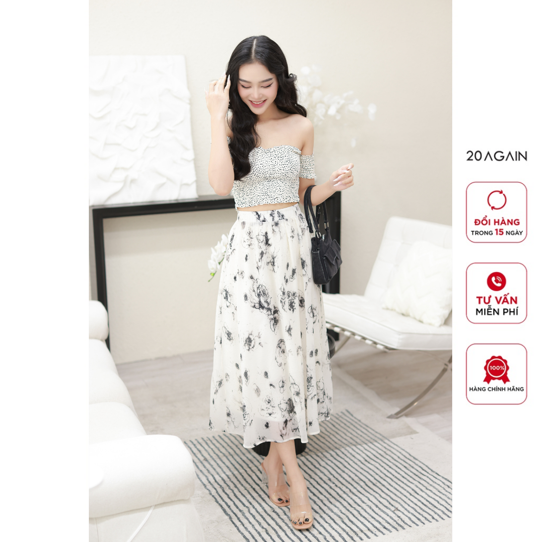 Chân váy hoa xòe 20AGAIN, xếp ly thanh lịch basic JDW2018