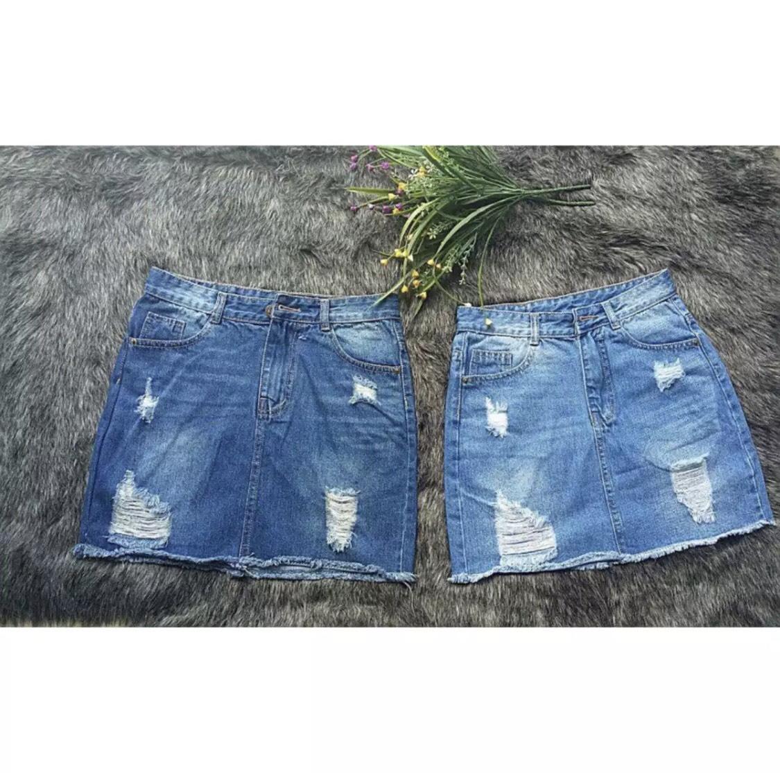 [HCM]Chân váy jean rách xước lai