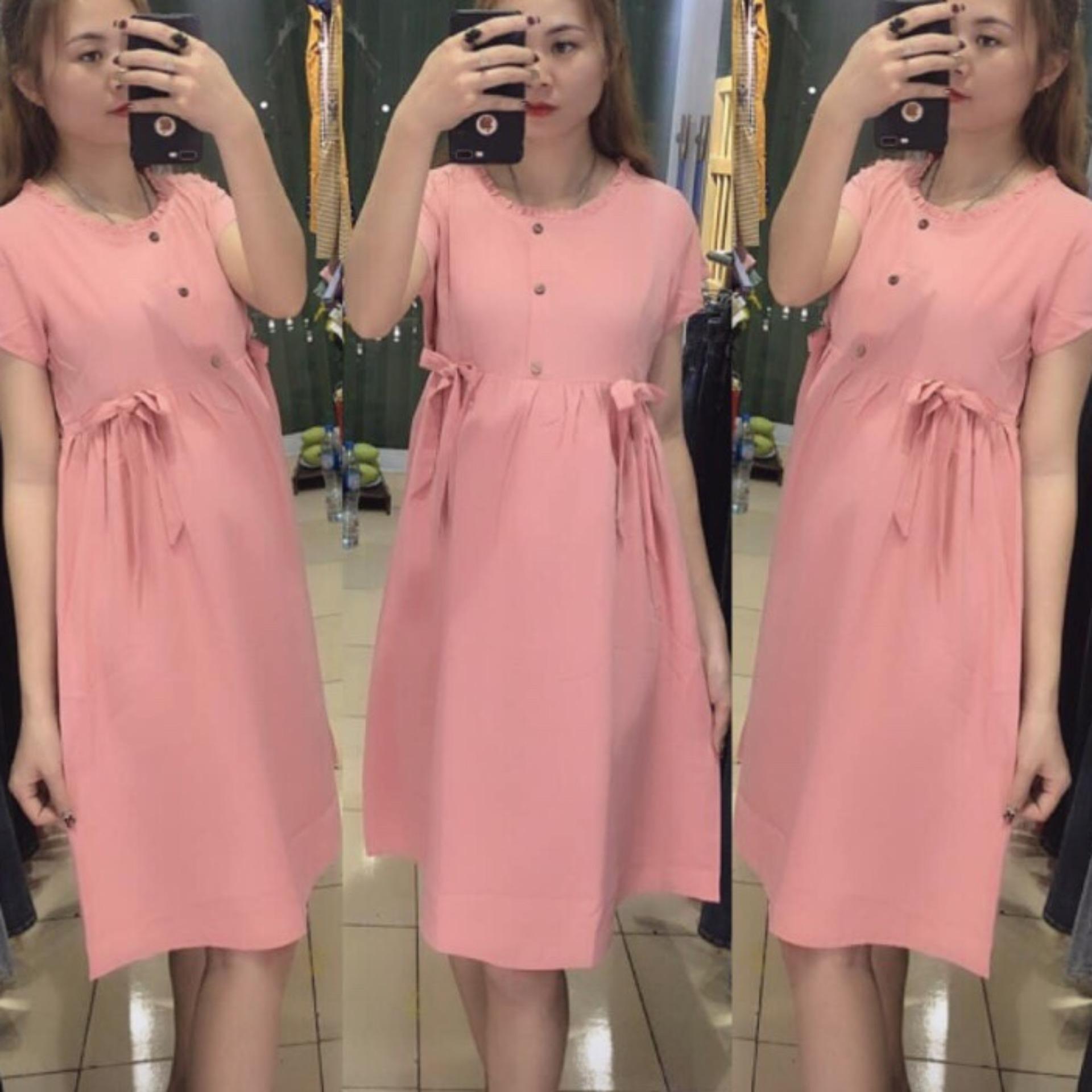 váy bầu dáng suông-đầm bầu đẹp nơ eo