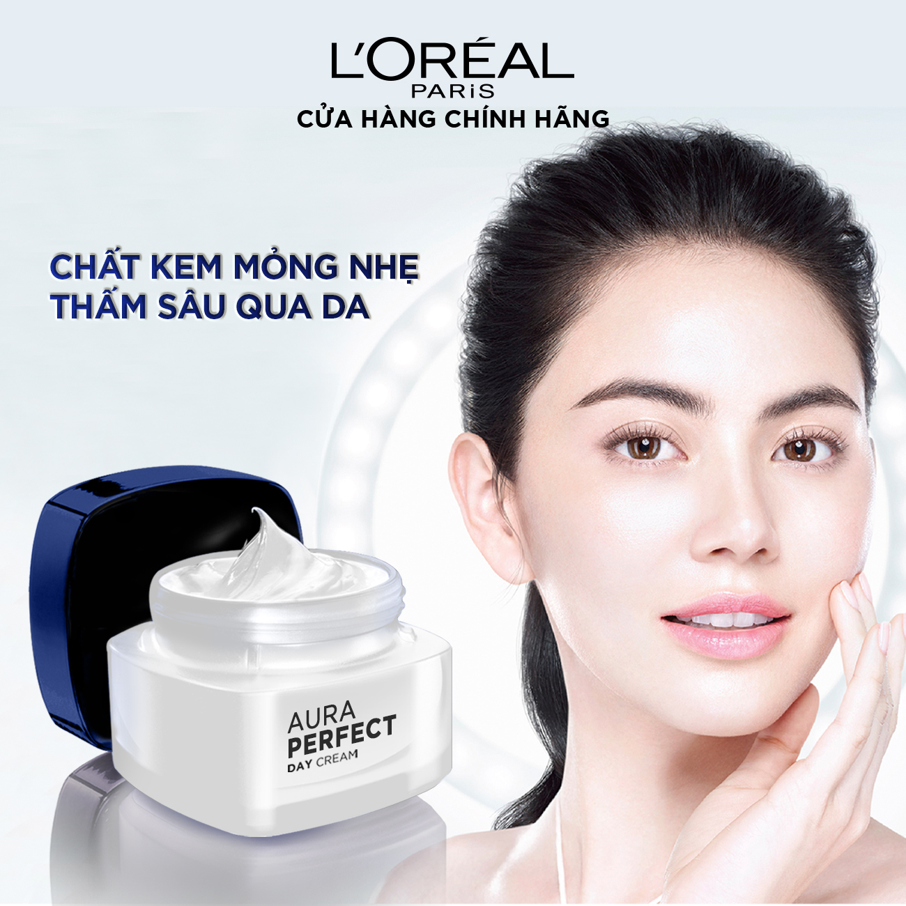 Bộ dưỡng da trắng mượt đều màu kem ngày và kem đêm L'Oréal Paris Aura Perfect 50ml x 2