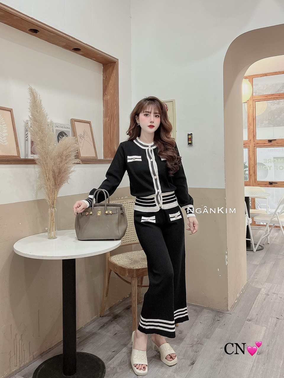 Set bộ len viền khuy ngọc