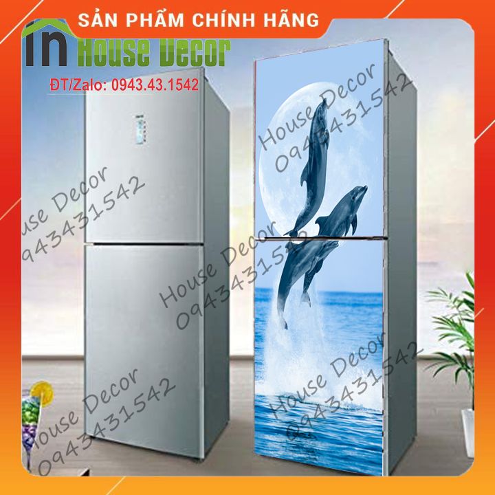 Miếng DECAl bóc Dán Tủ Lạnh - Phù Hợp Mọi Loại Tủ (Mẫu cá heo nhảy múa)