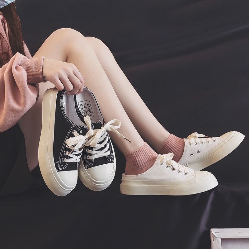 Giày sục nữ basic đế độn siêu xinh dễ mix đồ đen trắng