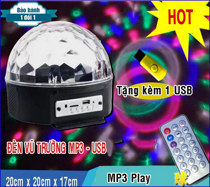 Đèn LED quả cầu xoay pha lê 7 màu