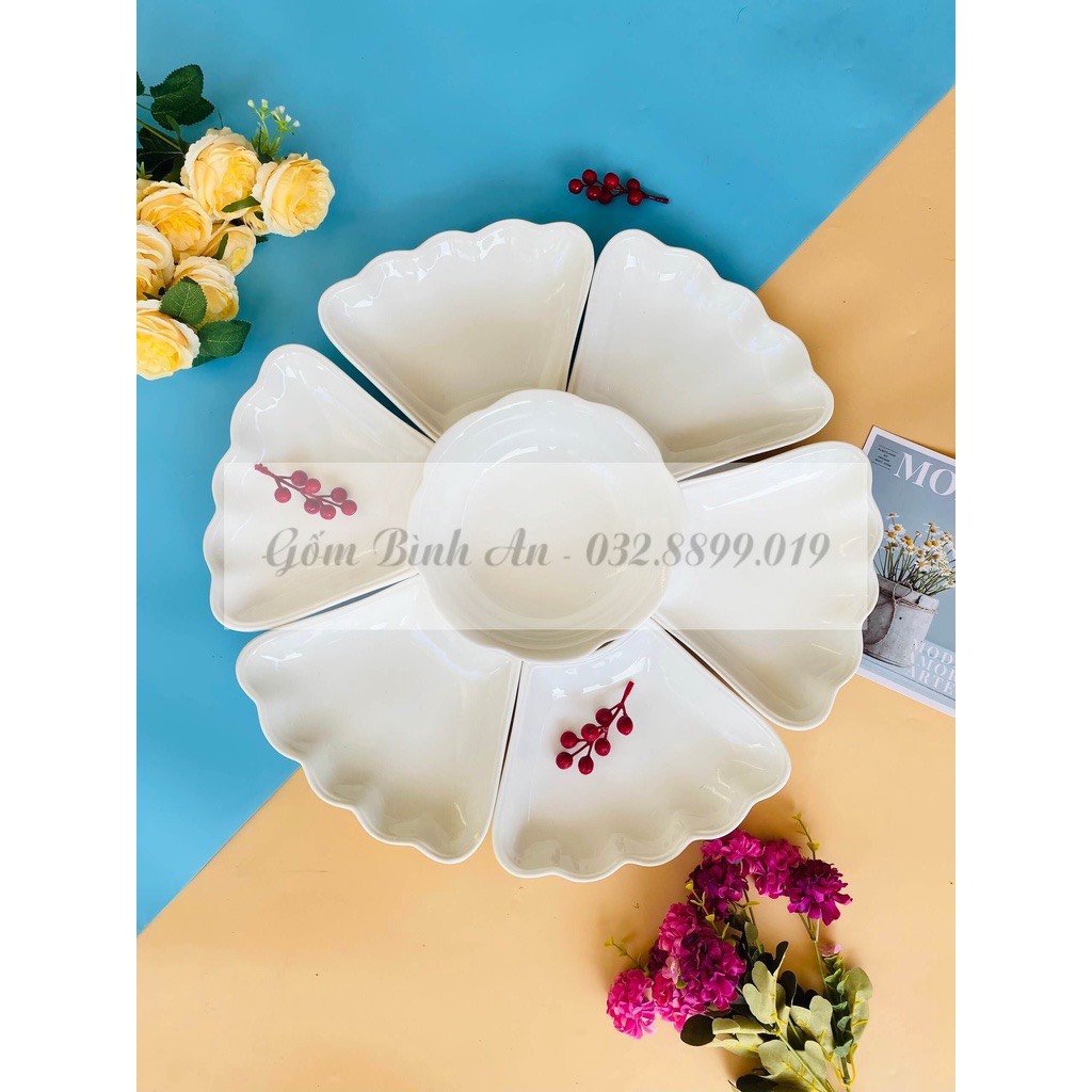 bộ bát đĩa hoa mặt trời gốm sứ cao cấp