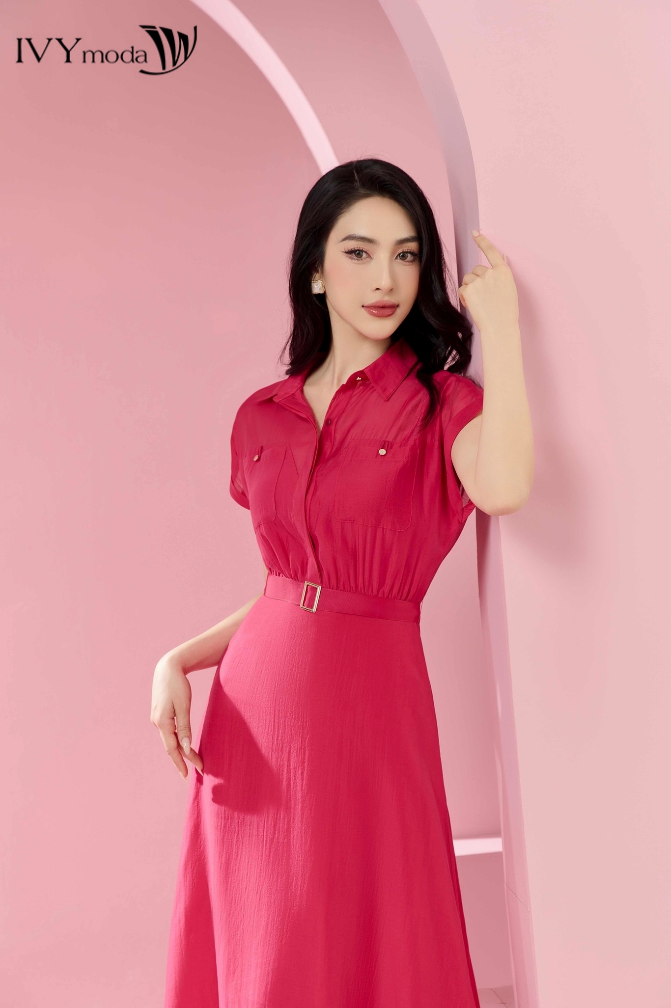 [TẶNG ÁO 2 DÂY] Đầm lụa dáng xòe phối đai IVY moda MS 48M8275