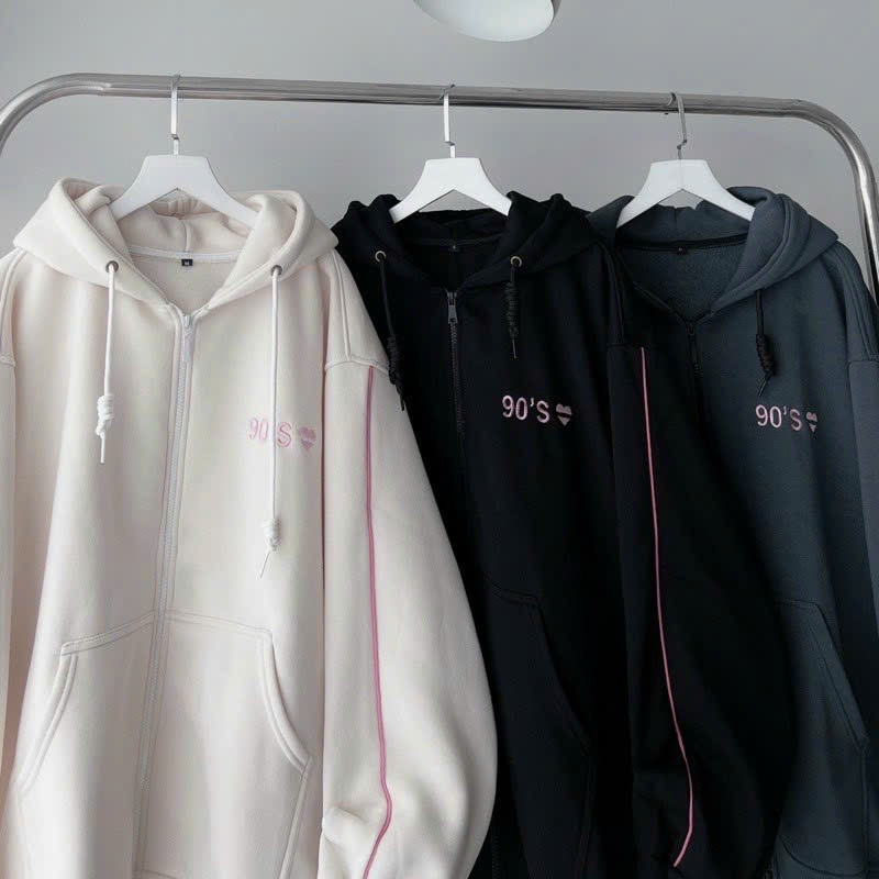 Áo khoác hoodie dây kéo Nam nữ hình thêu tim 90s chất nỉ ngoại nón 2 lớp phối line y hình mẫu MChoodie939 939