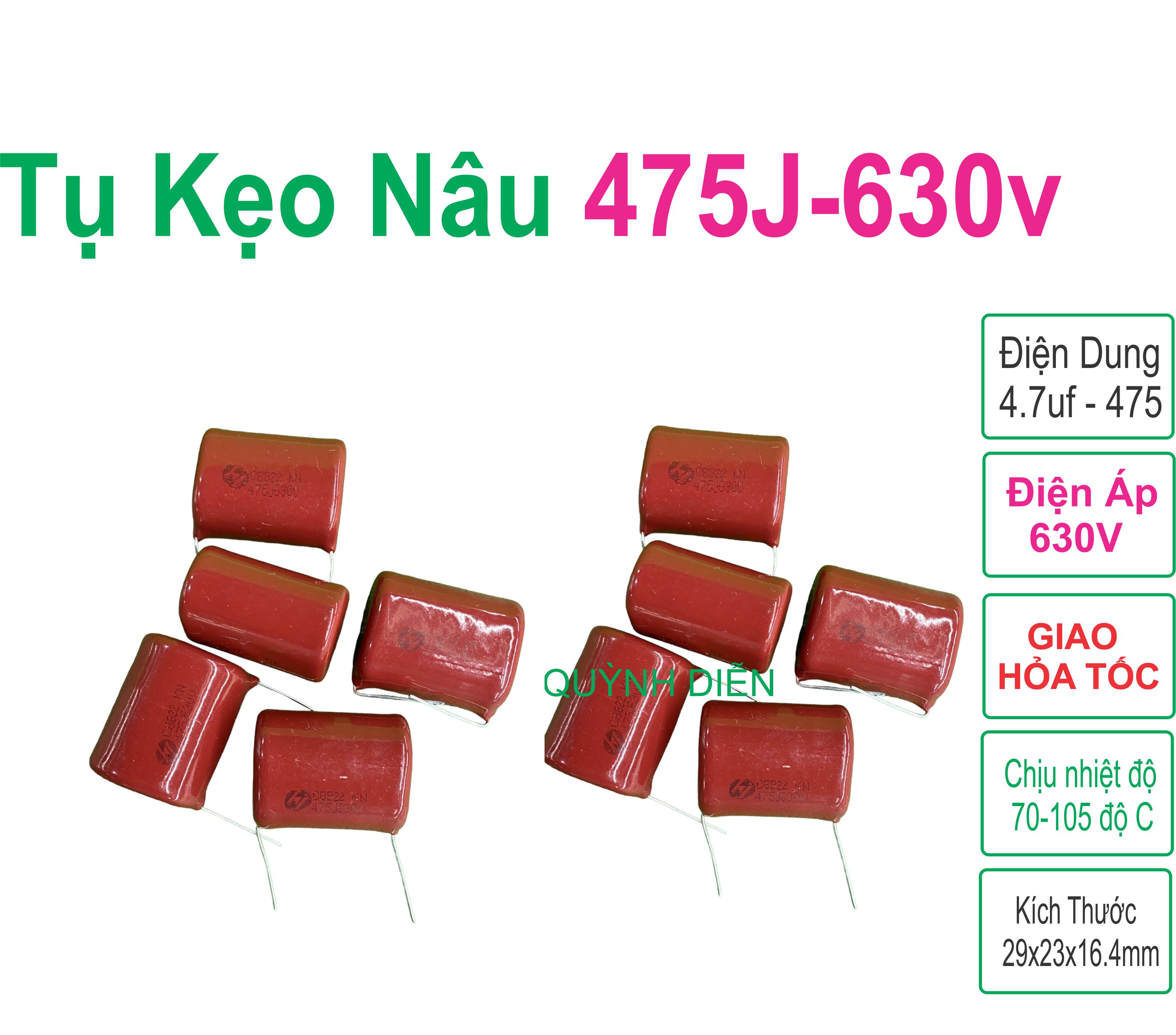 Combo 10 tụ kẹo nâu cbb22 - 475j 630v quỳnh diễn