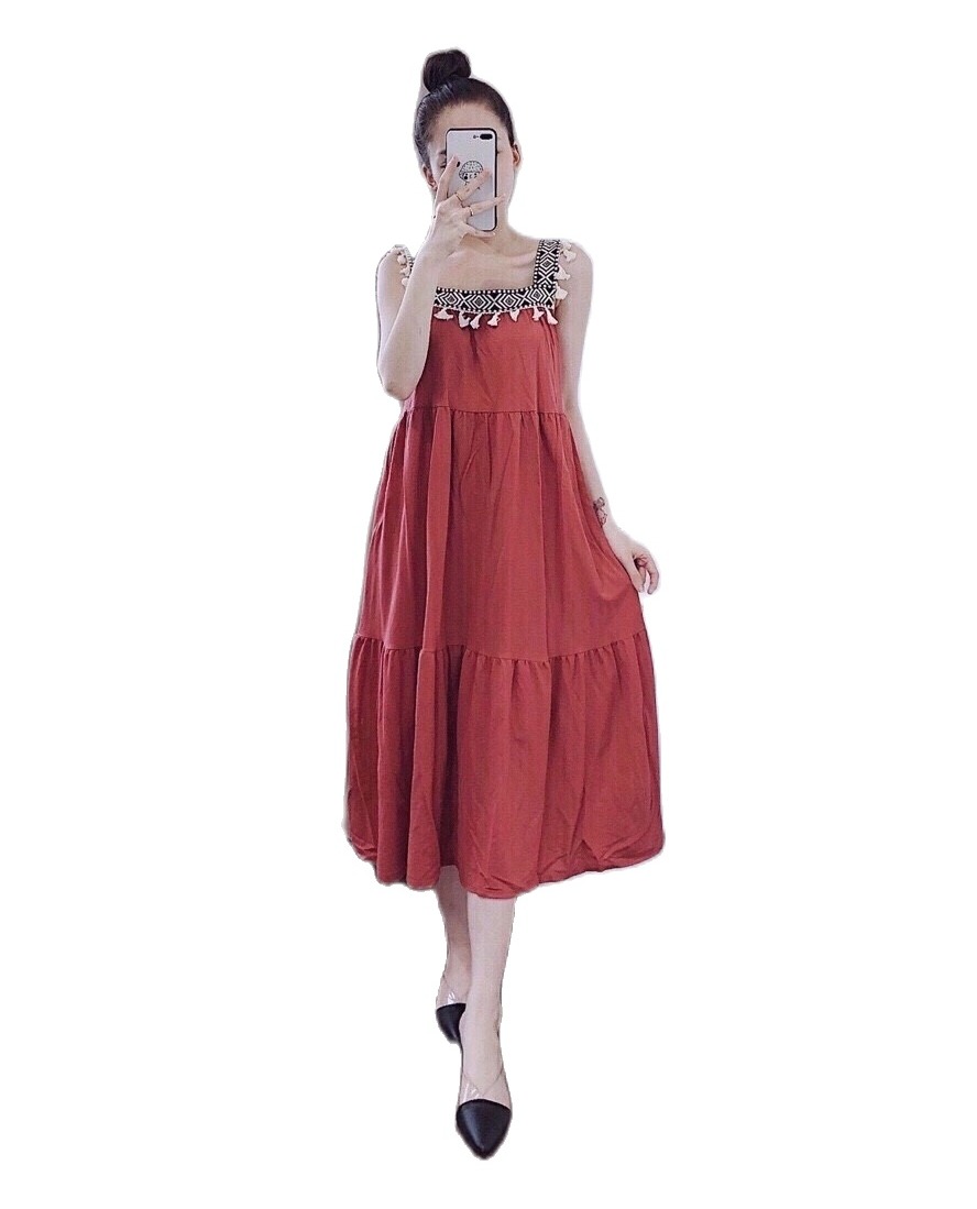 đầm bầu dễ thương thiết kế dáng dài cổ chun- váy bầu suông thời trang free size 43-70kg