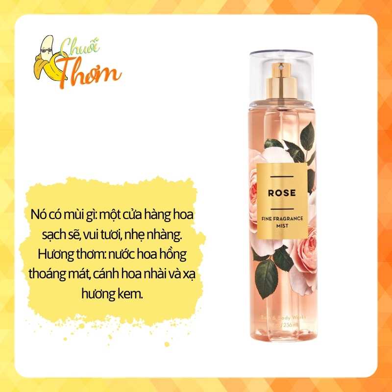 Tester rose - xịt thơm body mist bath and body works