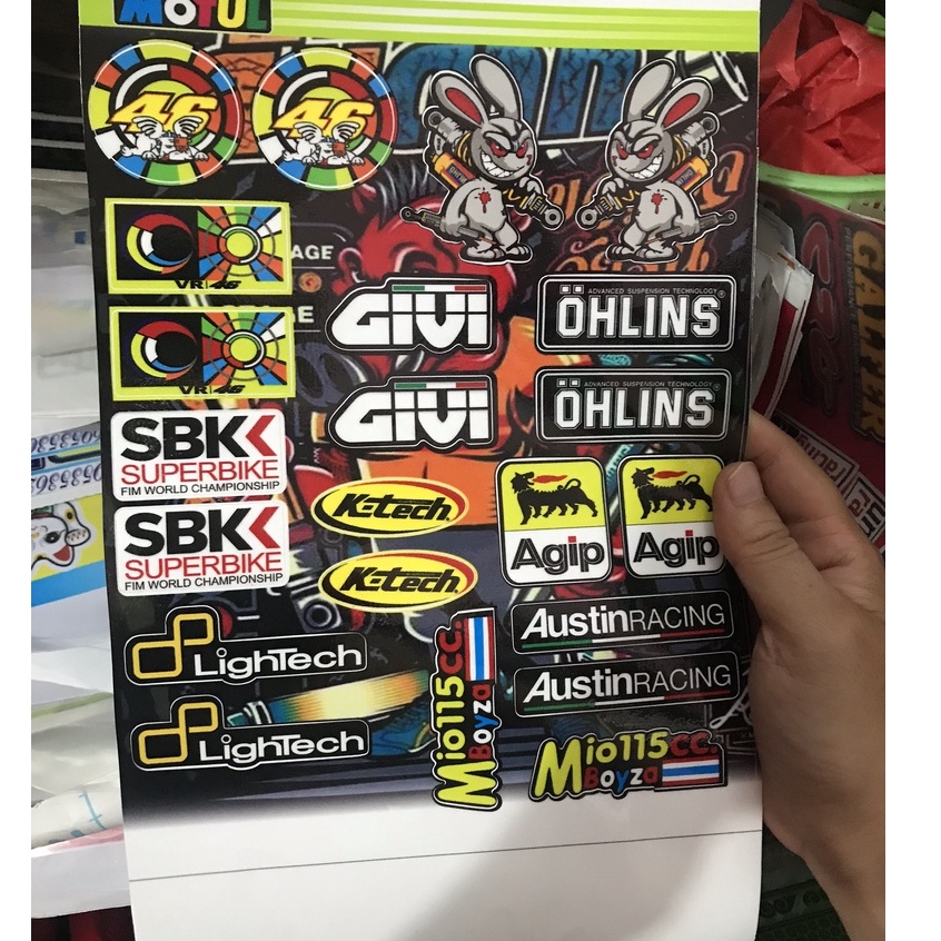Combo Miếng Dán Decal Logo Givi  - Chú Thỏ Cầm Phuộc