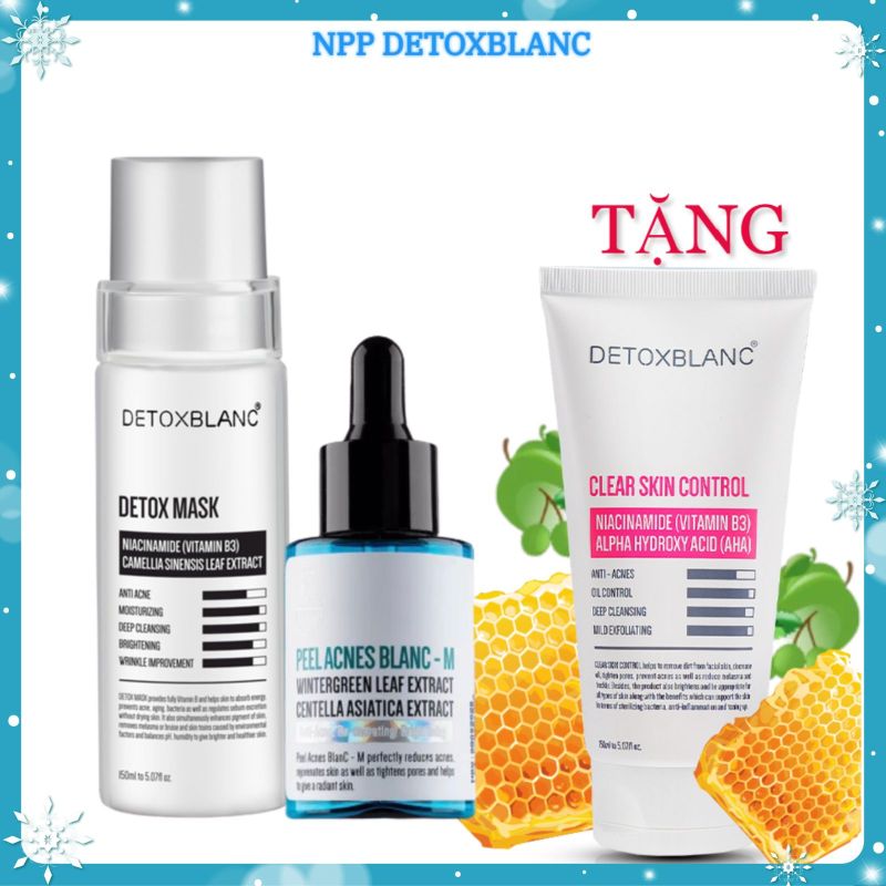 Combo ngăn ngừa mụn và loại bỏ thâm mụn Detox BlanC tặng sữa rửa mặt sinh học giá rẻ