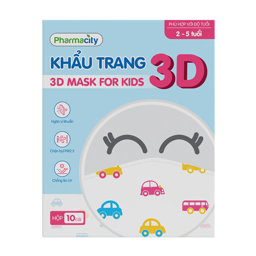 Khẩu Trang 3D Trẻ Em Hoa Văn 2-5 Tuổi Pharmacity (Hộp 10 Cái)