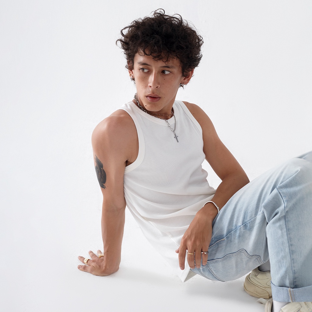 Áo thun ba lỗ trắng - White Ribbed Tank Top