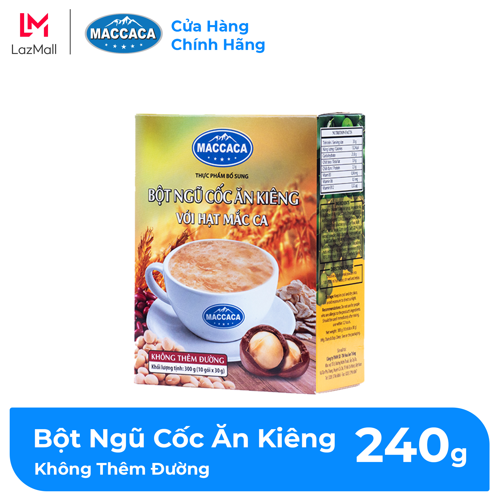 Maccaca - Bột Ngũ Cốc Ăn Kiêng với hạt Mắc Ca – không thêm đường.