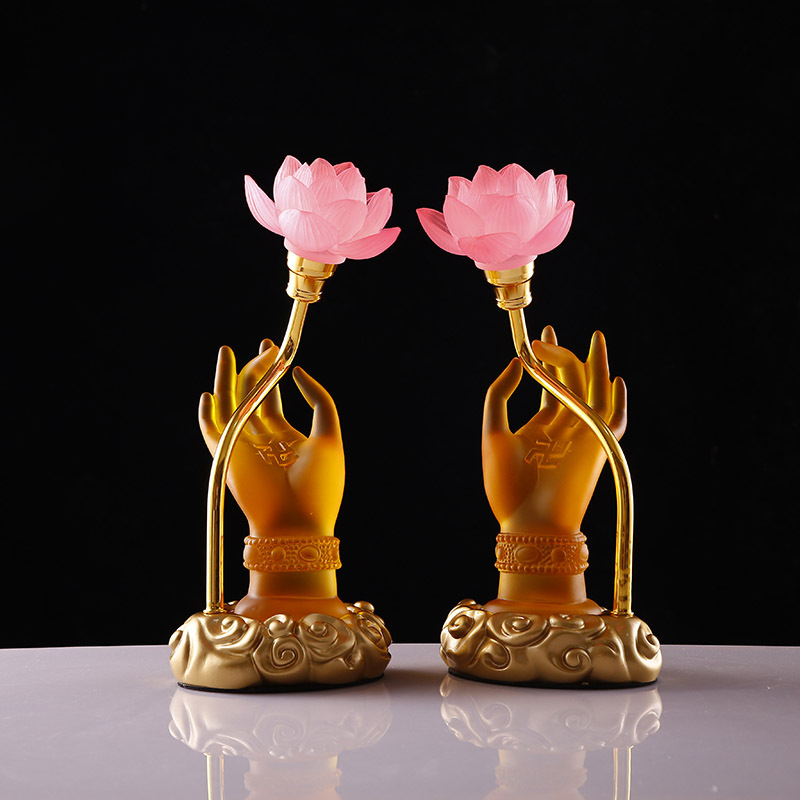 Đèn thờ bàn tay phật cầm hoa sen lưu ly