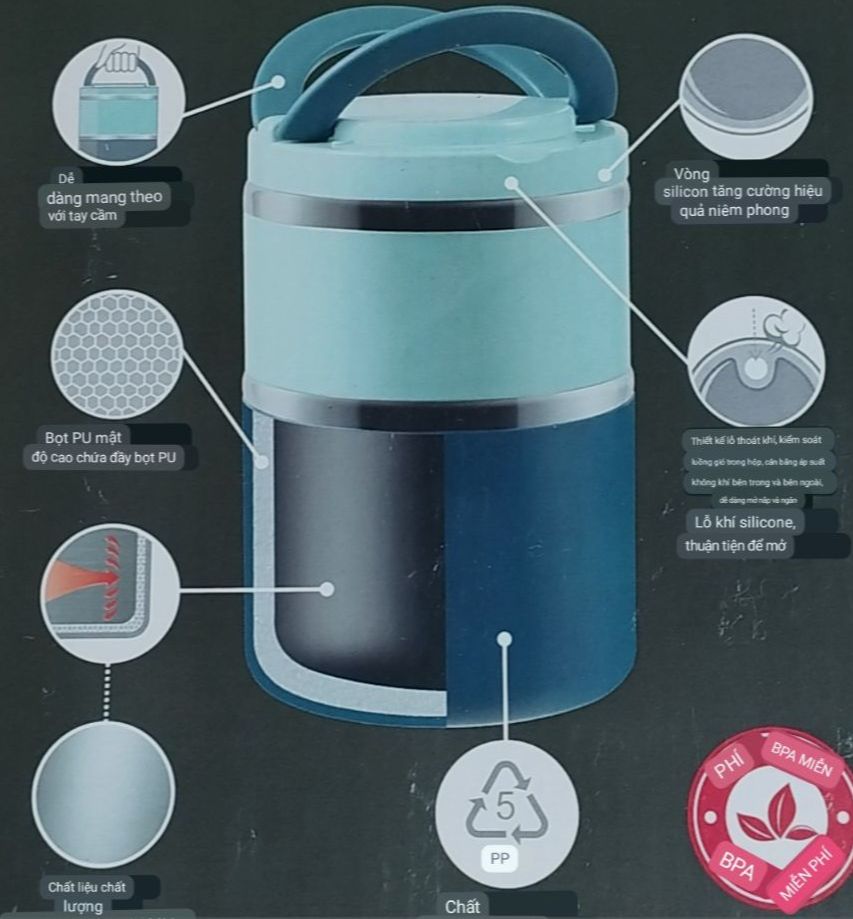 Cà mên giữ nhiệt inox Tedemei 1500ml - MixASale