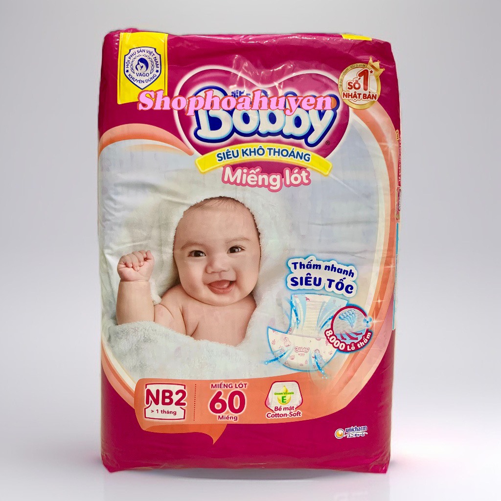 Miếng lót sơ sinh Bobby Nb2 bịch 60 miếng Tã lót sơ sinh Bobby