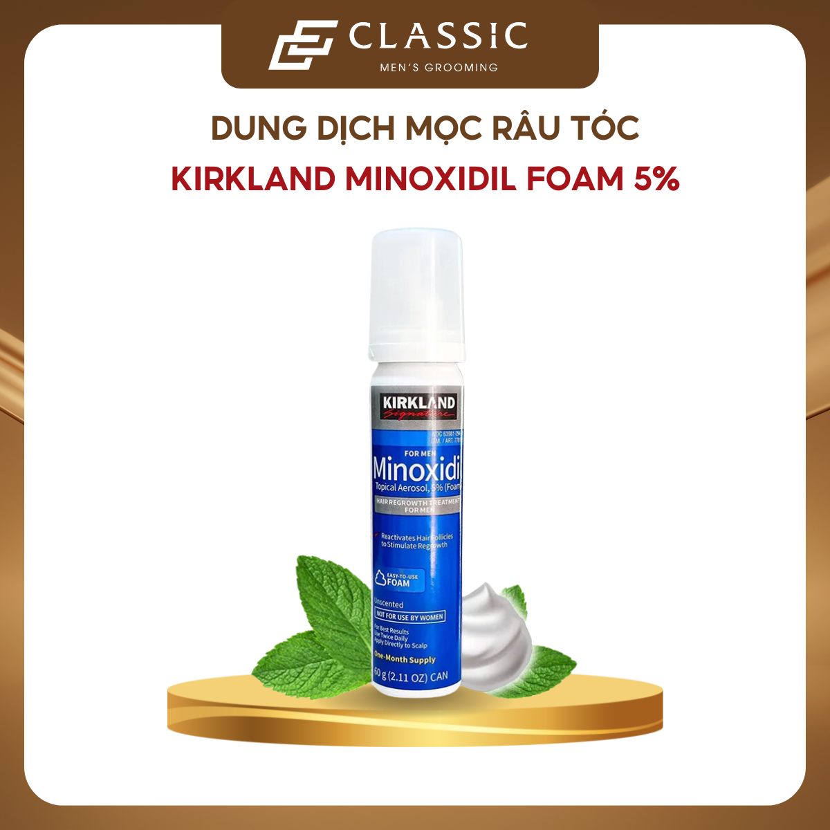 Dung dịch mọc Râu Tóc Kirkland Minoxidil 5% Foam (Dạng bọt)