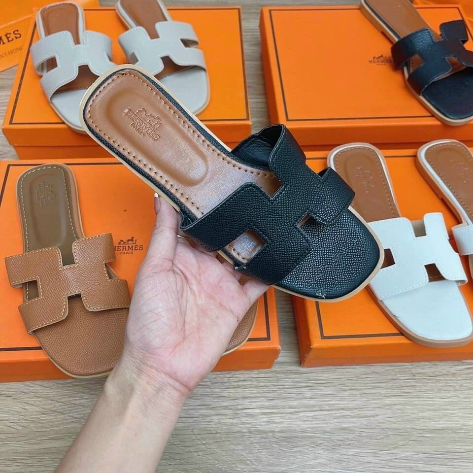 Dép lê nữ đế bệt quai chữ H da sần lót nâu hàng siêu đẹp- G966