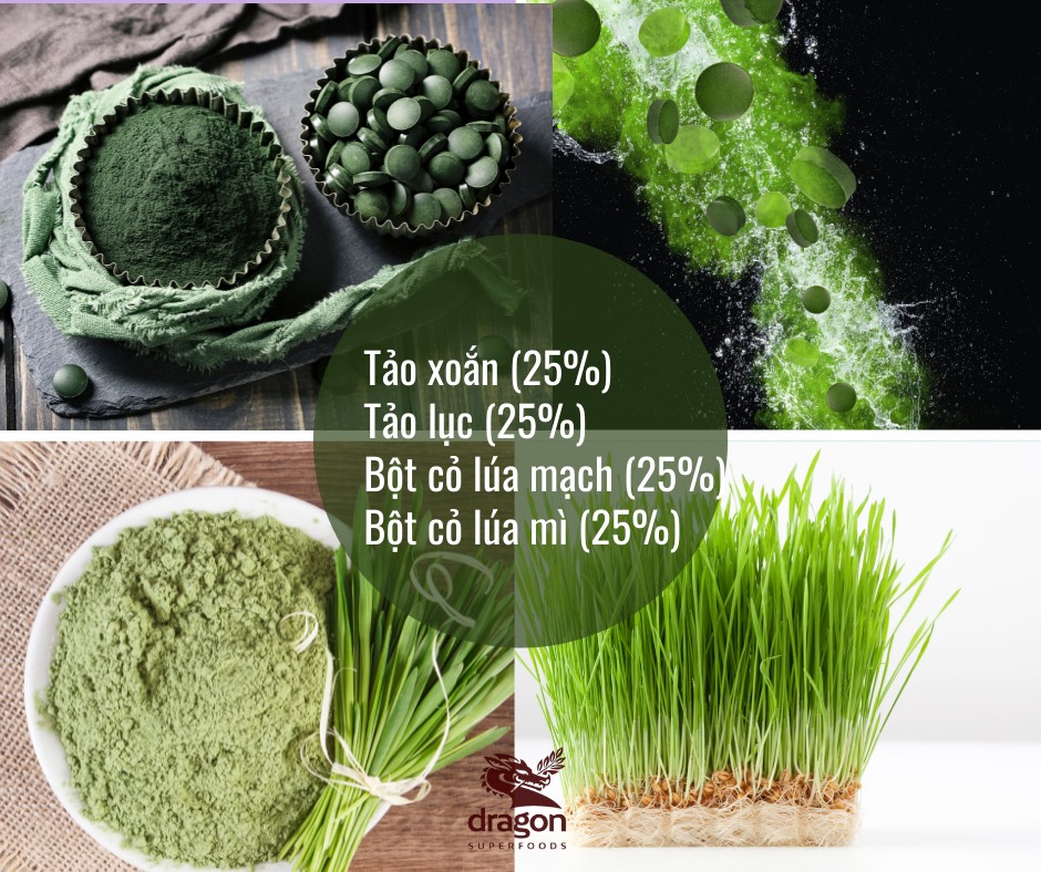 Bột thải độc Hữu Cơ Green Detox Organic (Spirulina, Chlorella, Cỏ Lúa Mì, Cỏ Lúa Mạch) 200G