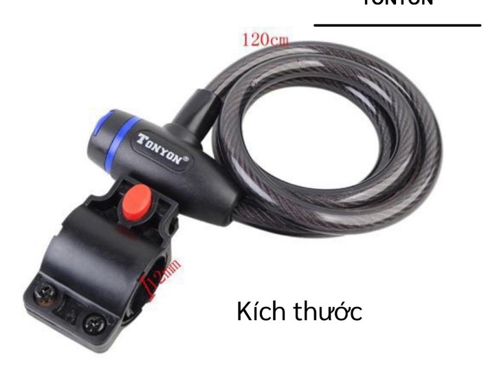 Dây khoá chống trộm - Khóa chìa xe đạp Tonyon dài 120cm dây cáp chắc chắn chống nước vào ổ khoá