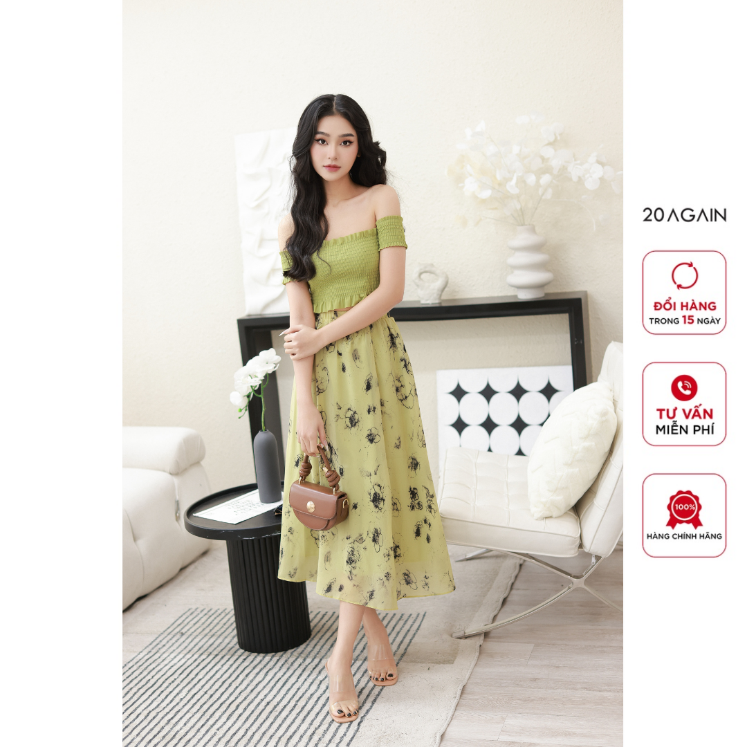 Chân váy hoa xòe 20AGAIN, xếp ly thanh lịch basic JDW2018