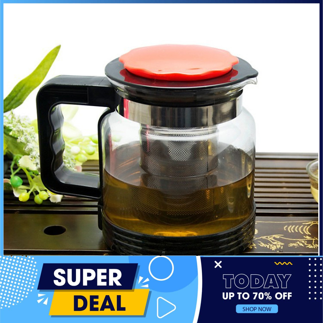 Bình pha trà, cafe có lưới lọc cao cấp 1.8L - Bình pha cà phê - Bình pha coffee - Bình trà có túi lọc - Bình trà thuỷ tinh - Bình lọc trà chất liệu thuỷ tinh chịu nhiệt cao