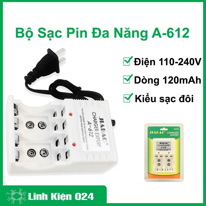 Bộ sạc pin đa năng jiabao a-612 cho pin aa, aaa, 9v