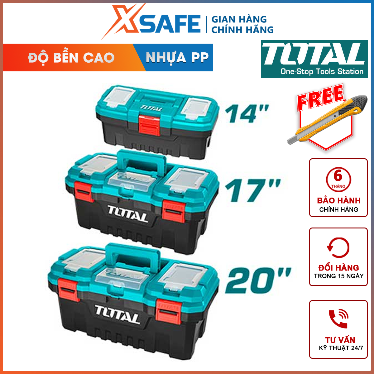 Set of 3 boxes Đồ craft plastic buckle total TPBXK0031 | carrying case size instruments: 14 "" + 17 "" + 20 "" lock plastic pp, used to hold things like wrench, bake, hexagonal, drilling machine,… [genuine] [xsafe]