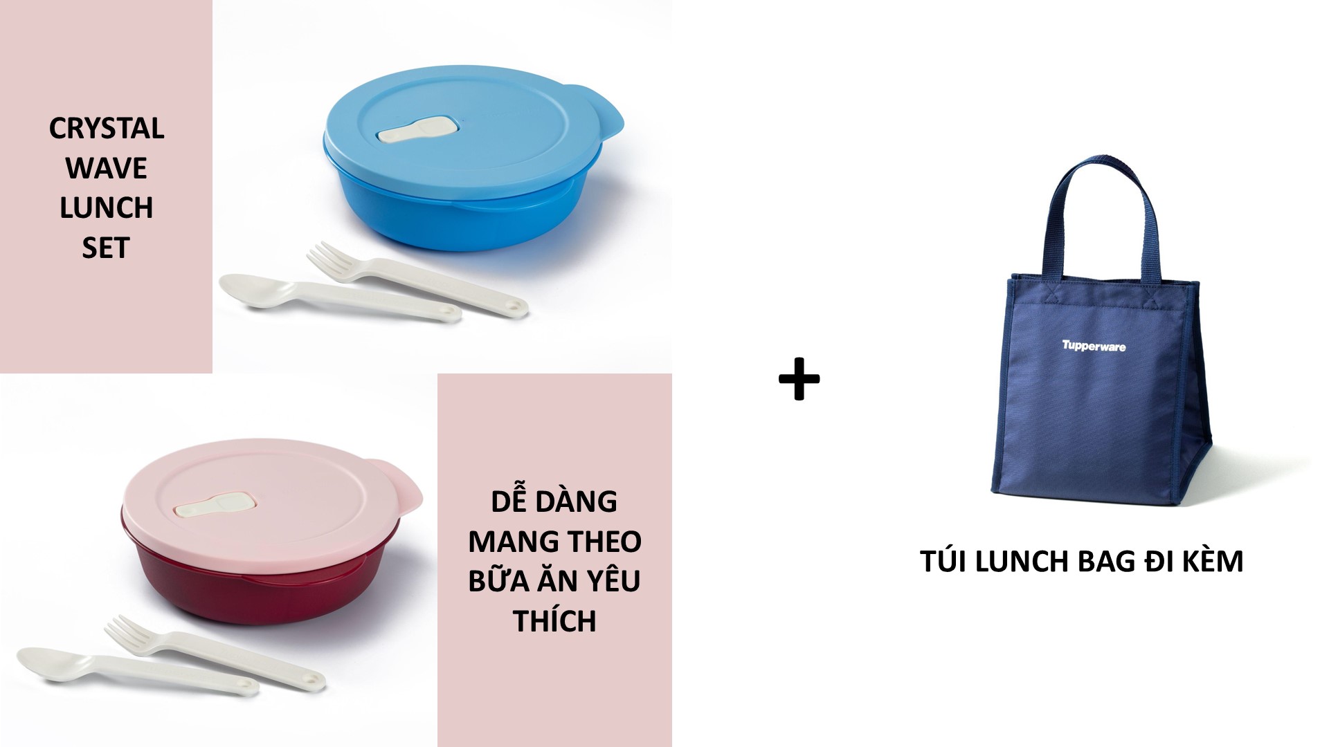 Bộ Hộp Cơm Chia Ngăn Tupperware Crystalwave Lunch Set (gồm túi xách, hộp cơm, muỗng nĩa)