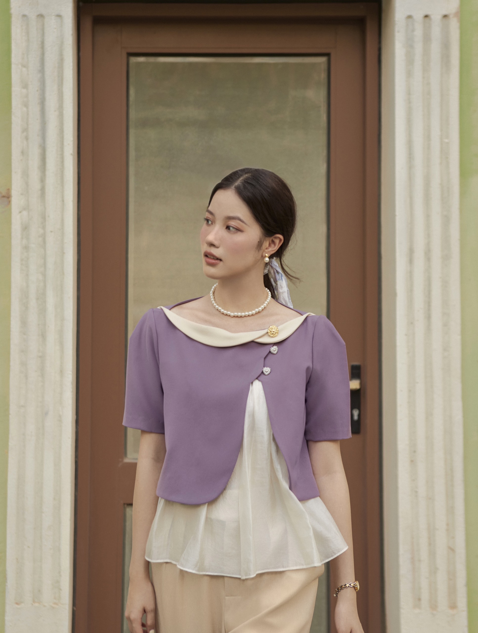 Maki - Kaylin Top - Purple Shirt with Silk Accents