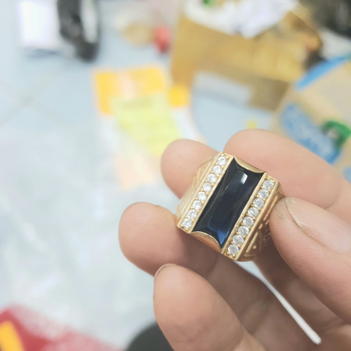 (Have symbols-not abstinence water) male ring Tungsten Gold Stone square hugging fadeless màu-bảo warranty 5 year nationwide