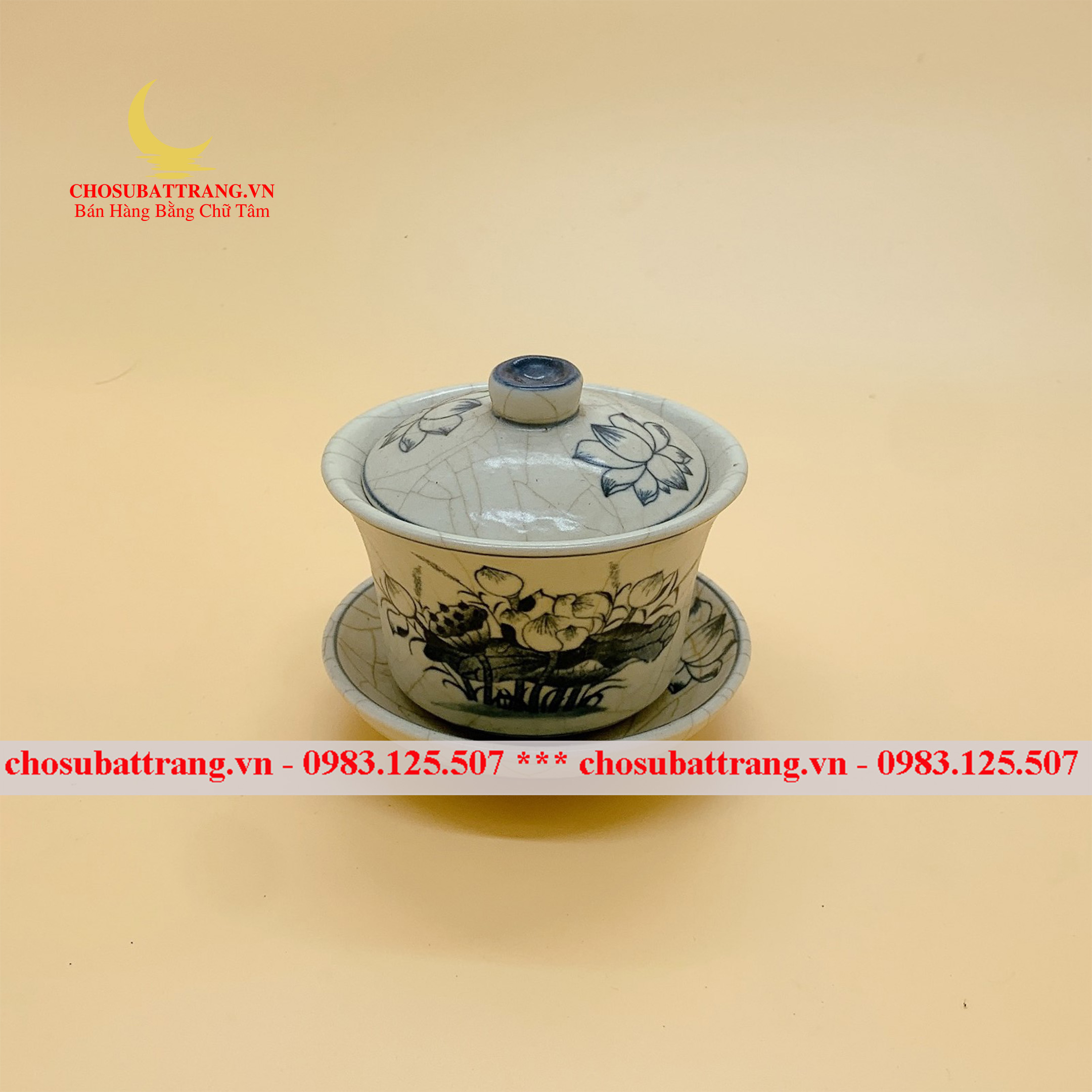 Có video - Bát sâm / bát đựng đồ thờ cúng trà trên ban thờ - men rạn trơn