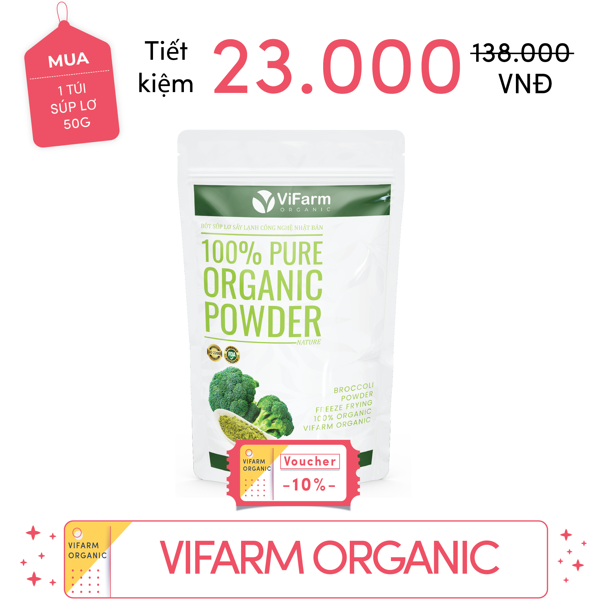 Bột Súp Lơ (Bông Cải Xanh) Nguyên Chất ViFarm 50g