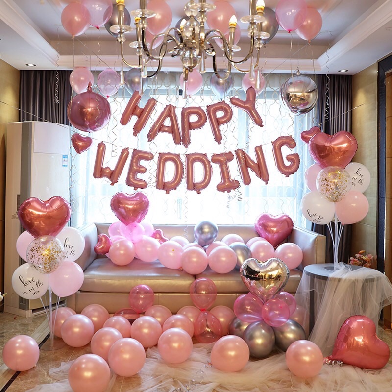Set bóng sinh nhật Rose Gold [ tặng bơm+ keo dính]