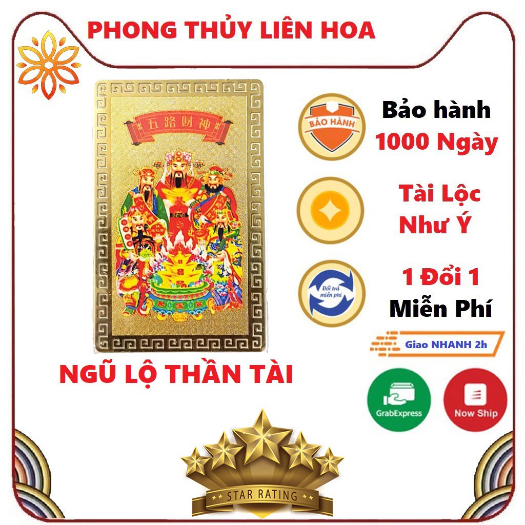 Kim bài ngũ lộ thần tài - phù ngũ lộ thần tài khai vận mở cung tài lộc - phong thủy liên hoa