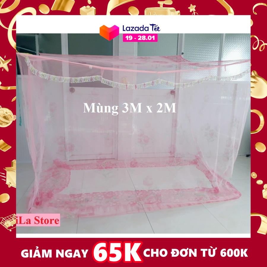 [ MIỄN PHÍ VẬN CHUYỂN ]-Mùng ngủ Tuyn 3m*2m in hoa (màn ngủ lớn)