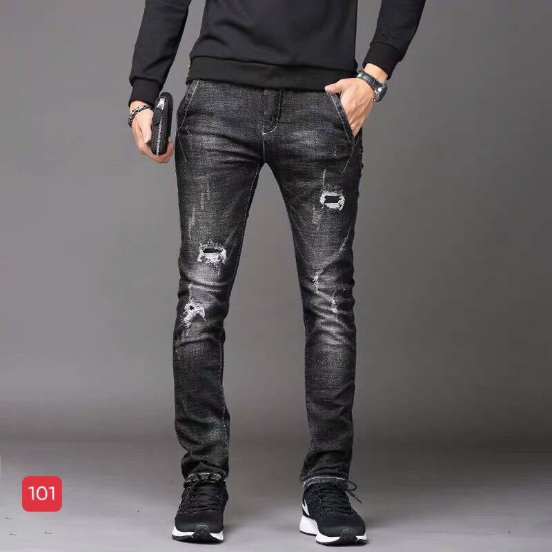 Quần jean nam rách cào xước màu đen cao cấp hàn quốc, chất liệu jean mềm, dày dặn, co giãn tốt, chuẩn men siêu rẻ và đẹp (size 28-34) Menshopps 0231