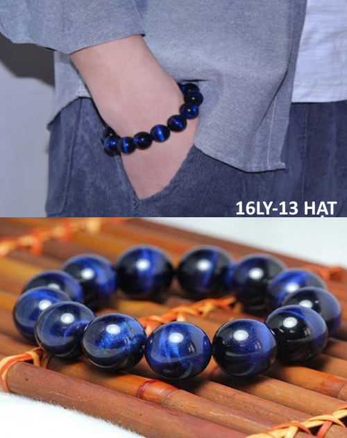 [ GIÁ SỐC ] CHUỖI TAY ĐÁ MẮT HỔ ĐEN XANH DƯƠNG DÀNH CHO NAM 14 LY ( 14 hạt)  CAO CẤP,CHUỖI PHONG THỦY BÌNH AN ,MAY MẮN.